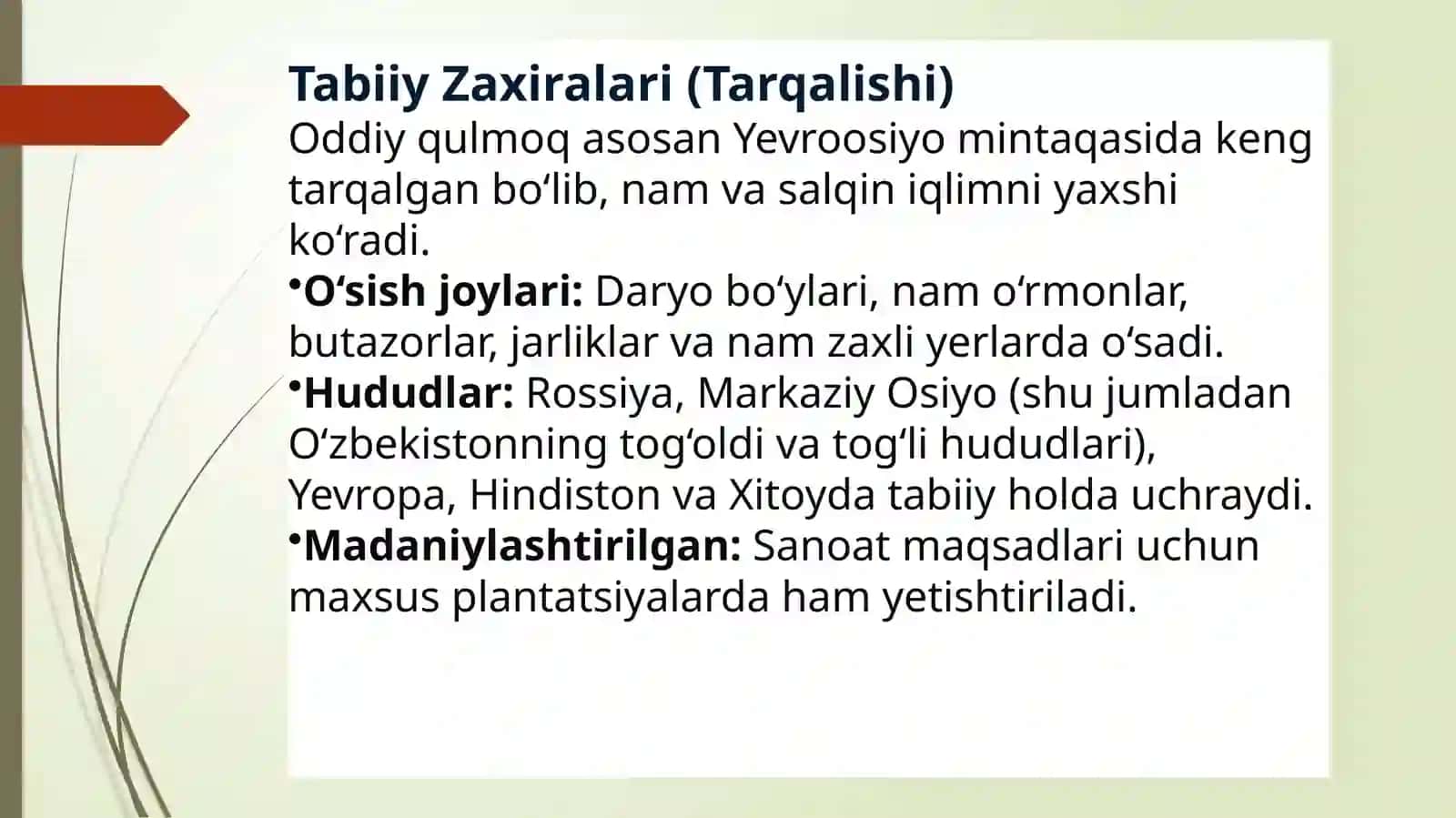Oddiy qulmoq TABIIY ZAXIRASI VA XOM ASHYOSI 3