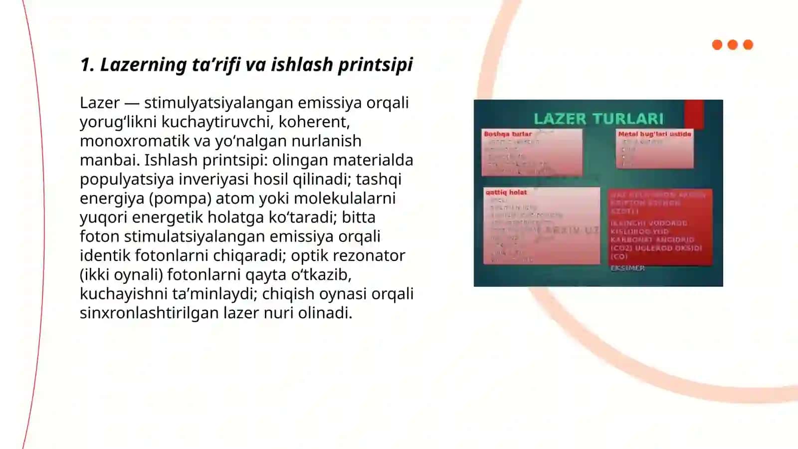 Lazerlar va ularning turlari 3