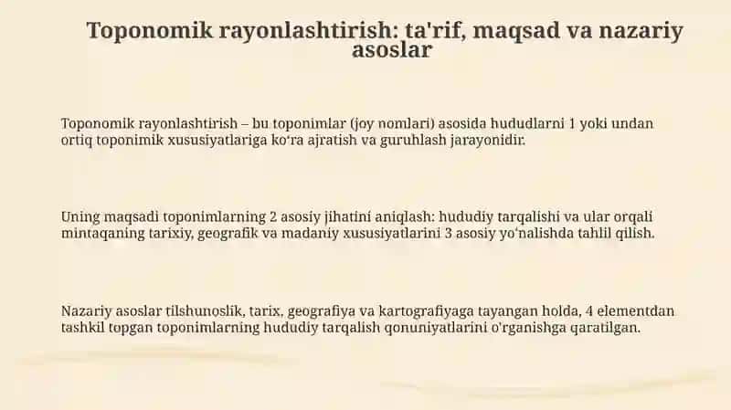 Toponimik rayonlashtirish tamoyillarini amaliyotda qoʻllash 3
