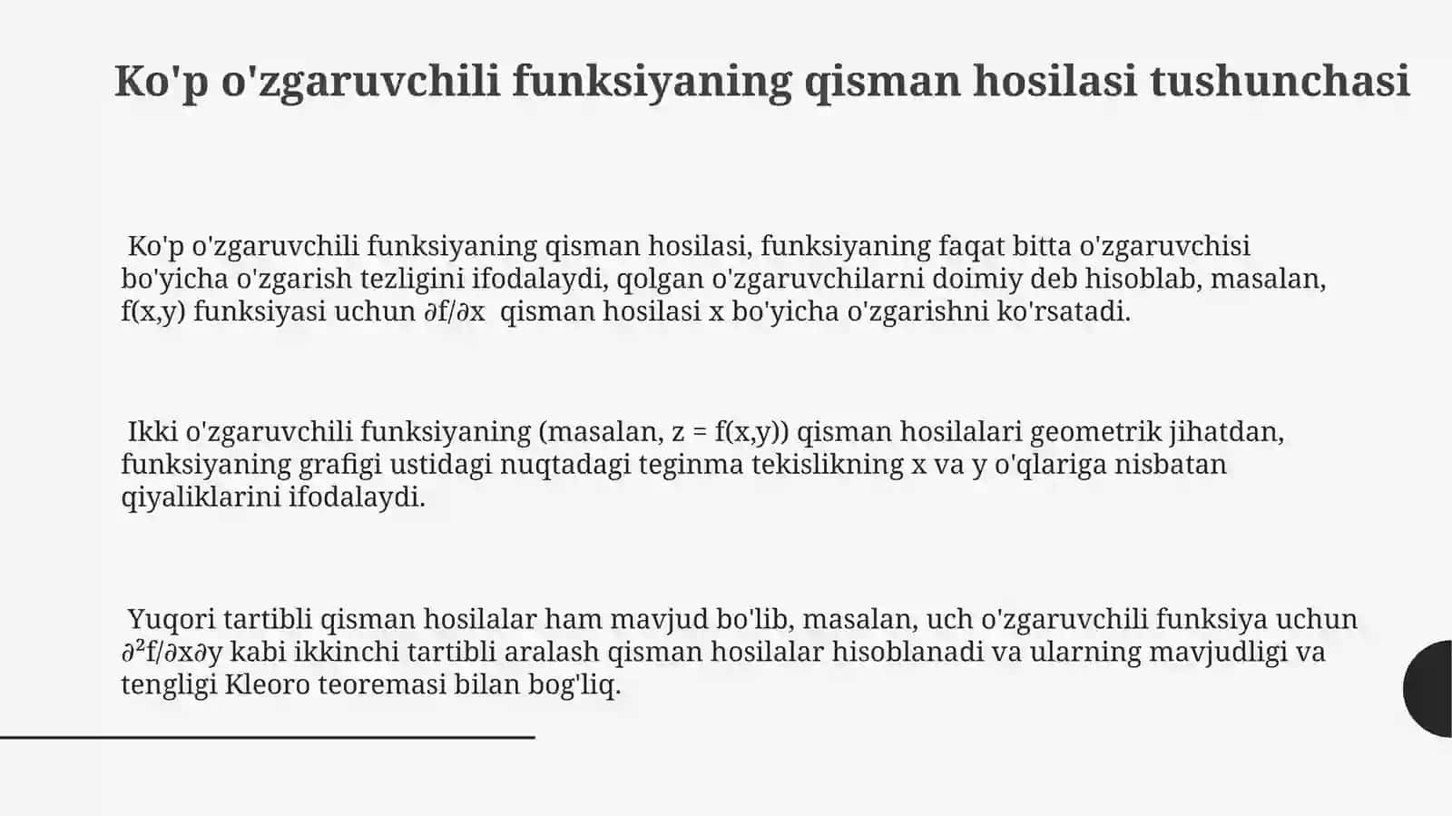 Ko’p o’zgaruvchili funksiyaning qisman hosilasi 3