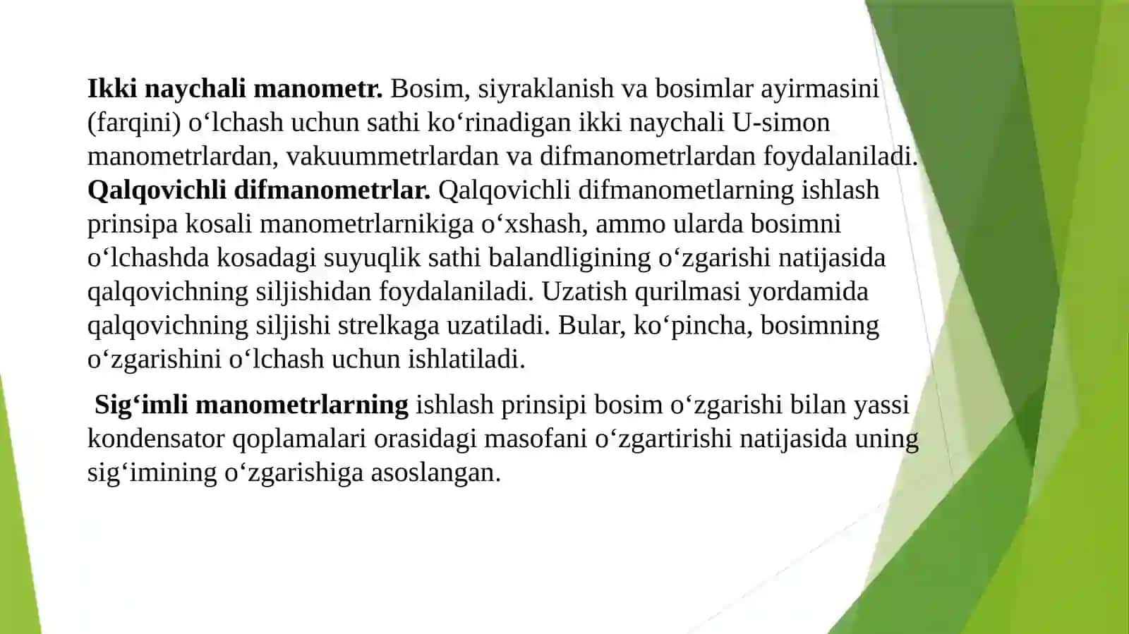Manometrlar,turlari va tuzilishi 3