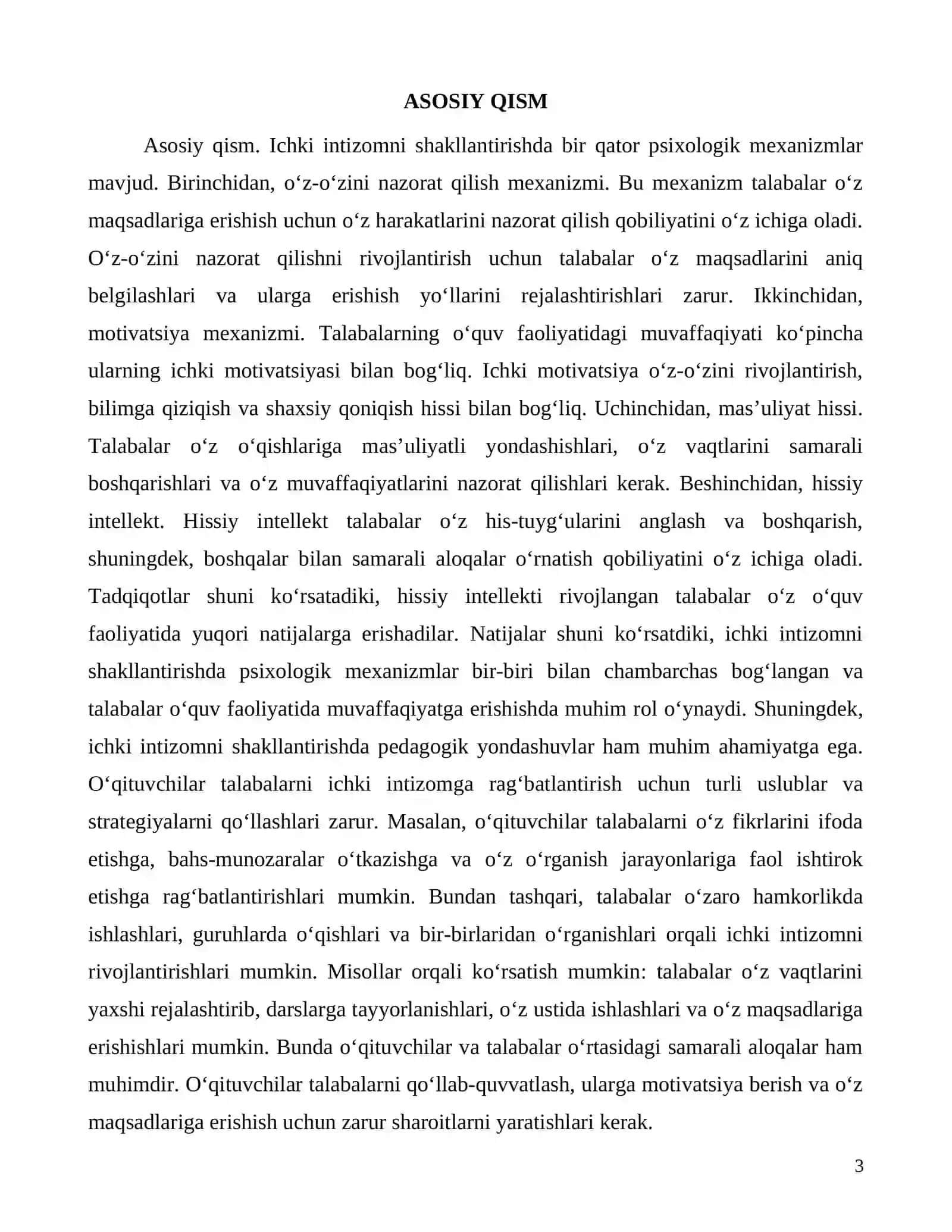 Ichki intizomni shakllantirish mexanizmlari 3
