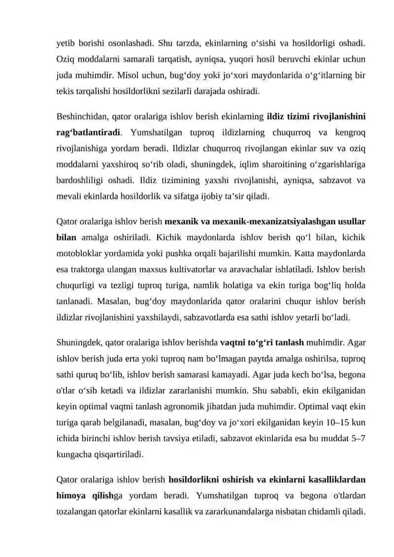 Ekin ekishdan keyin qator oralariga ishlov berish 3