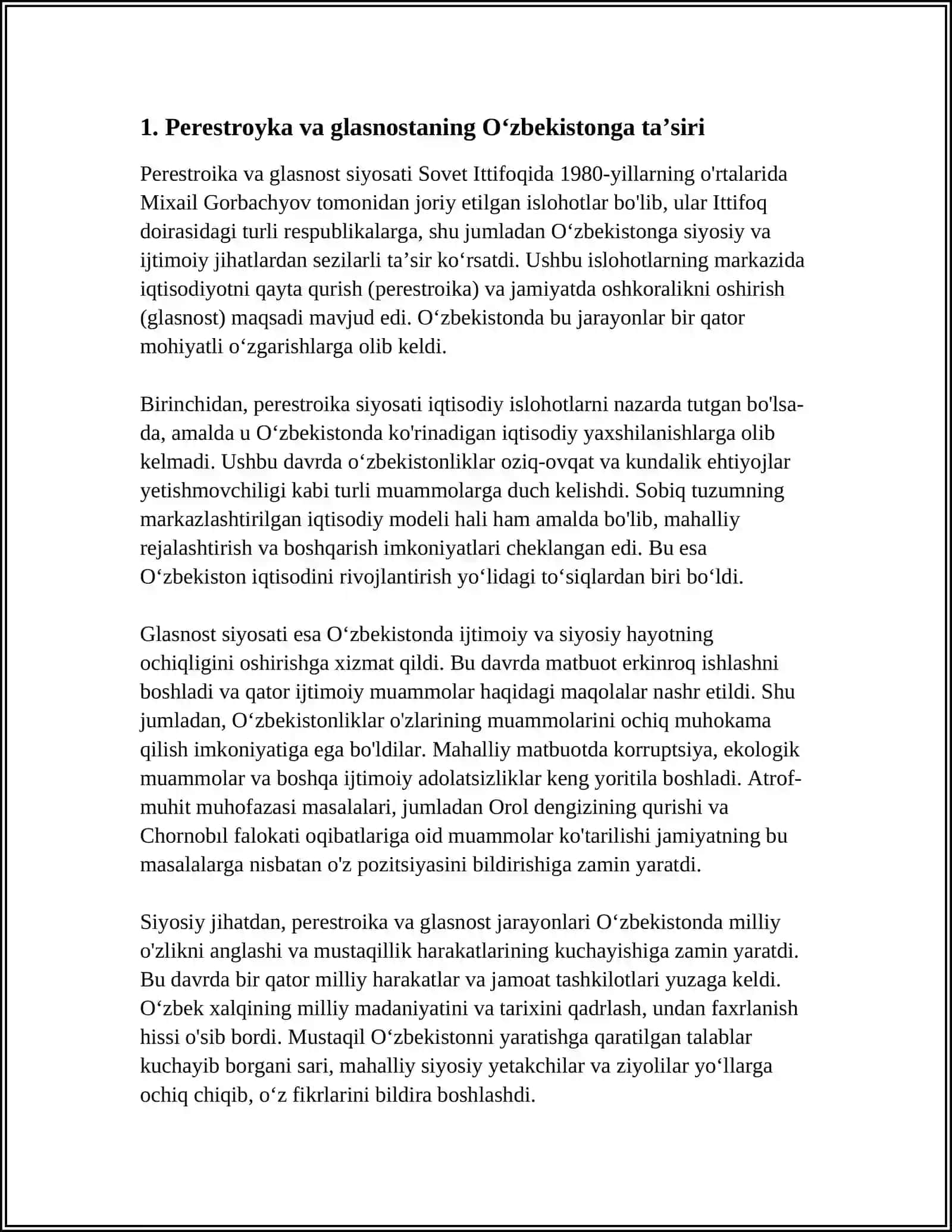Perestroyka va glasnostaning Oʻzbekistonga taʼsiri 3