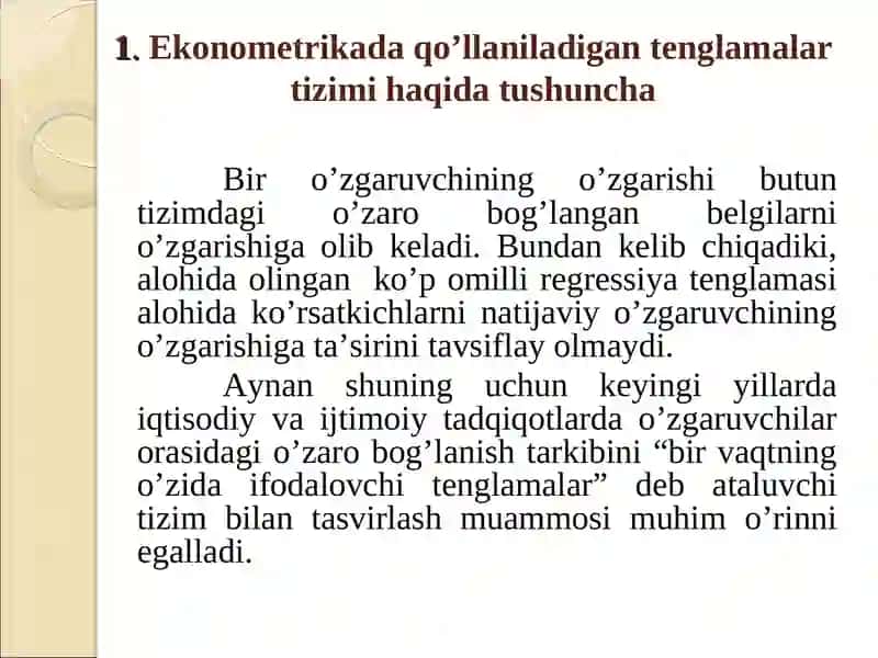 Tenglamalar tizimi ko’rinishidagi ekonometrik modellar 3