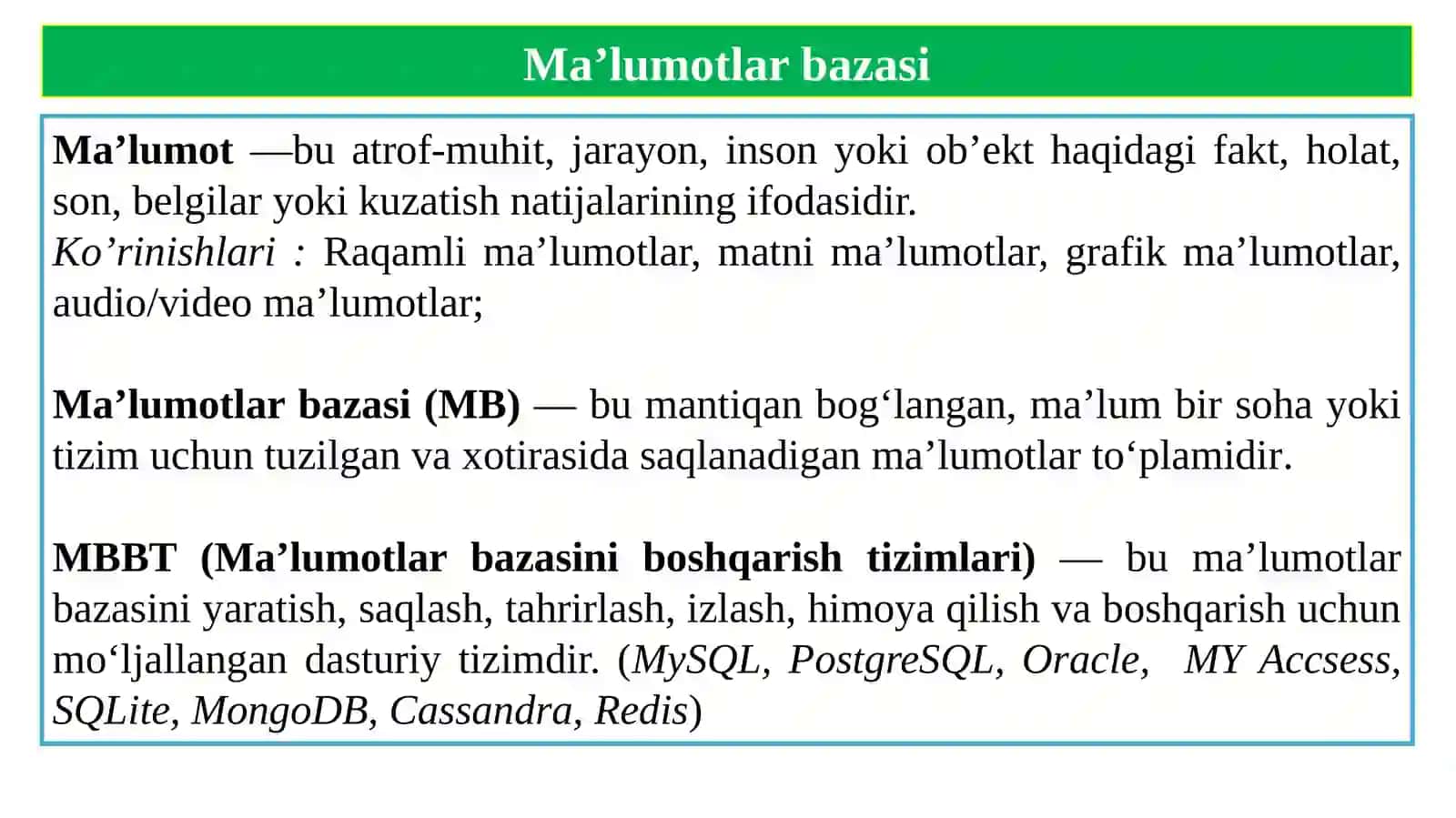 2-Ma’lumotlar modellari va ma’lumotlar bazasi modellari 3