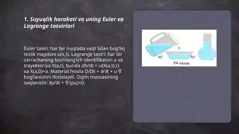 Suyuqlik harakati va muvozanat tenglamasi 3