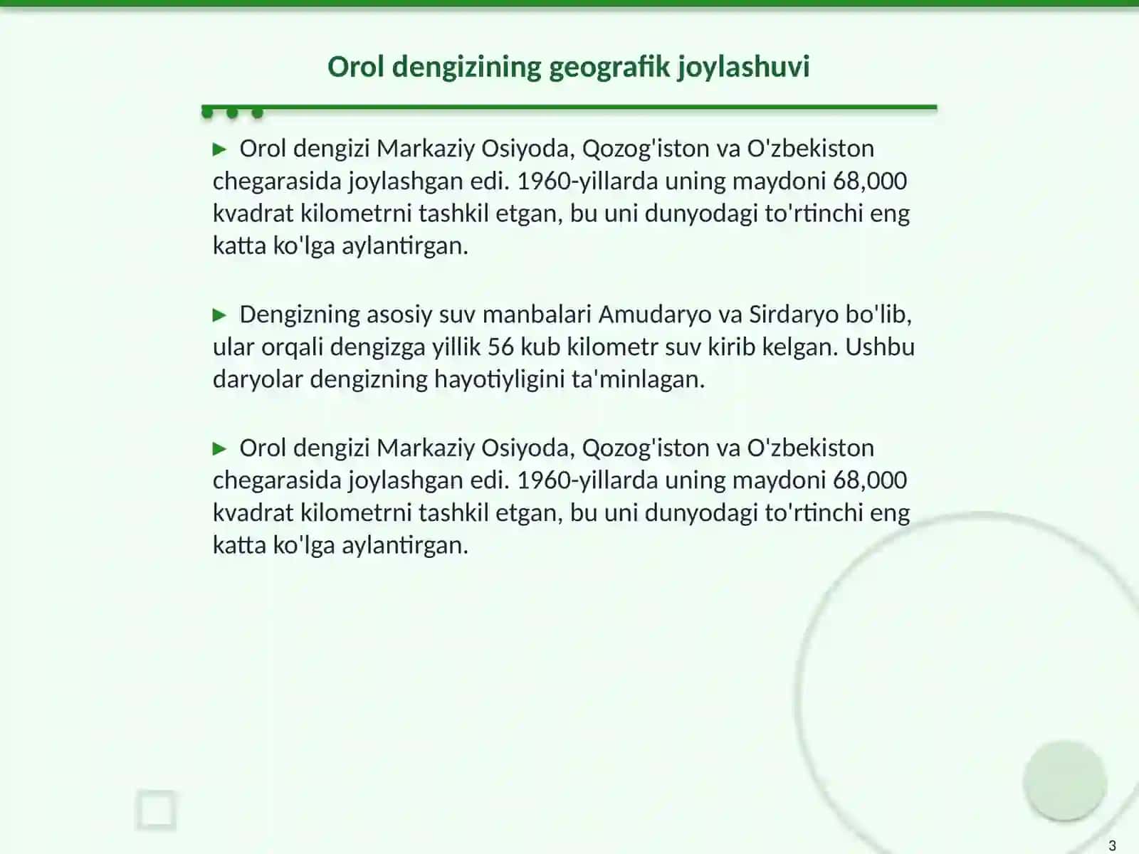 Orol fojiasi misolida 3