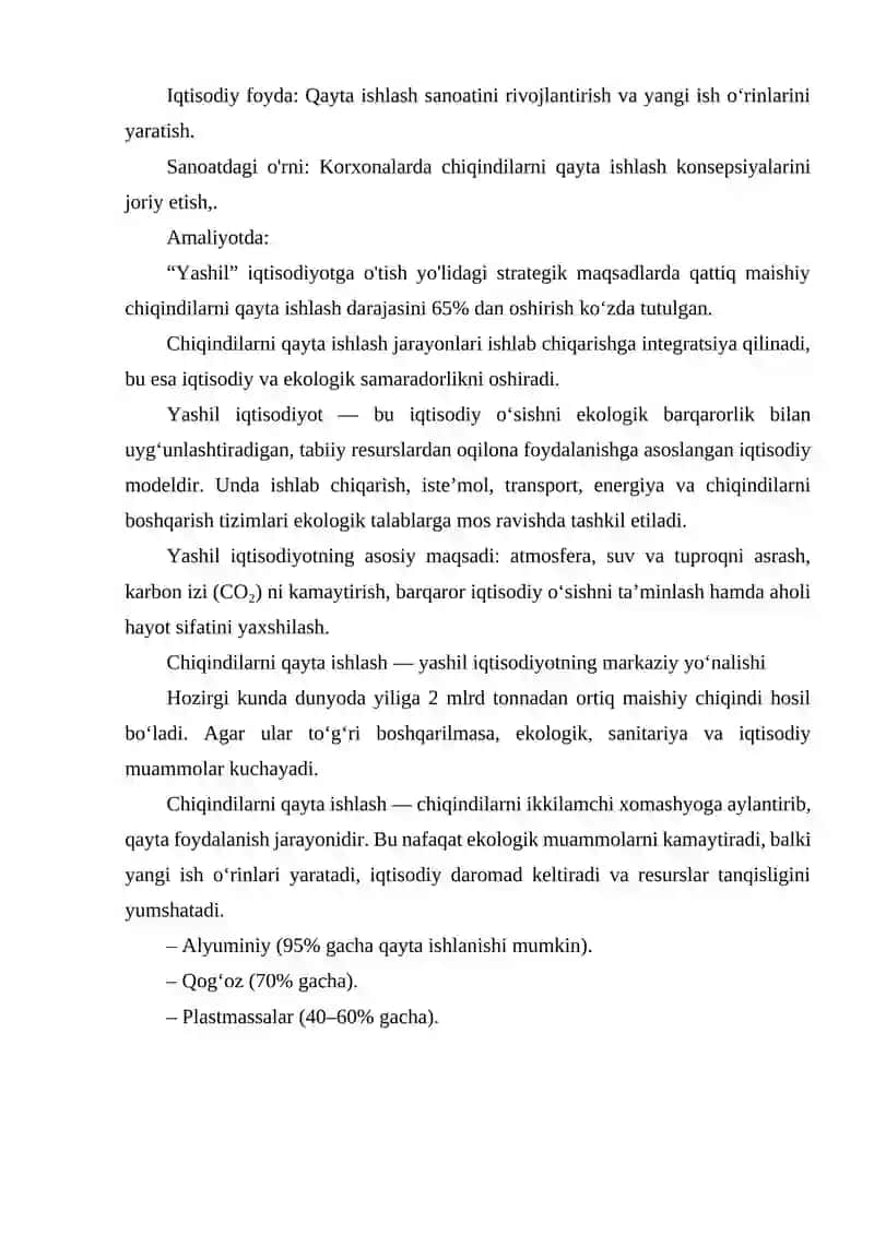 YASHIL IQTISODIYOT CHIQINDILARNI QAYTA ISHLASH 3