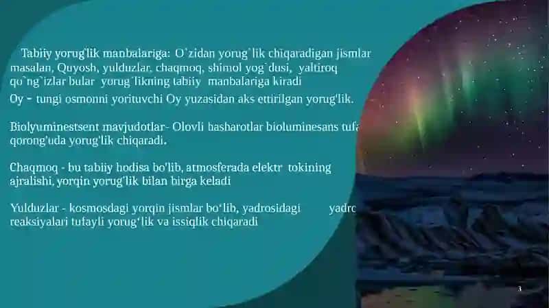 Tabiiy yorug`lik manbalari 3