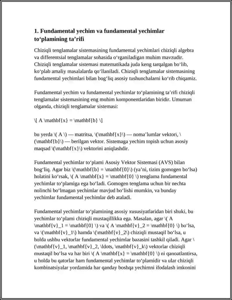 CHIZIQLI TENGLAMALAR SISTEMASINING FUNDAMENTAL YECHIMLARI 3