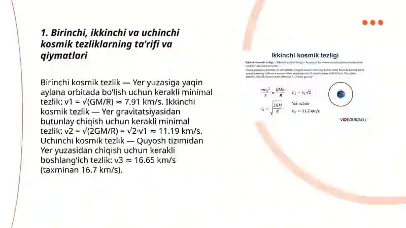 Kosmik tezliklar. Sun’iy yo’ldoshlar 3