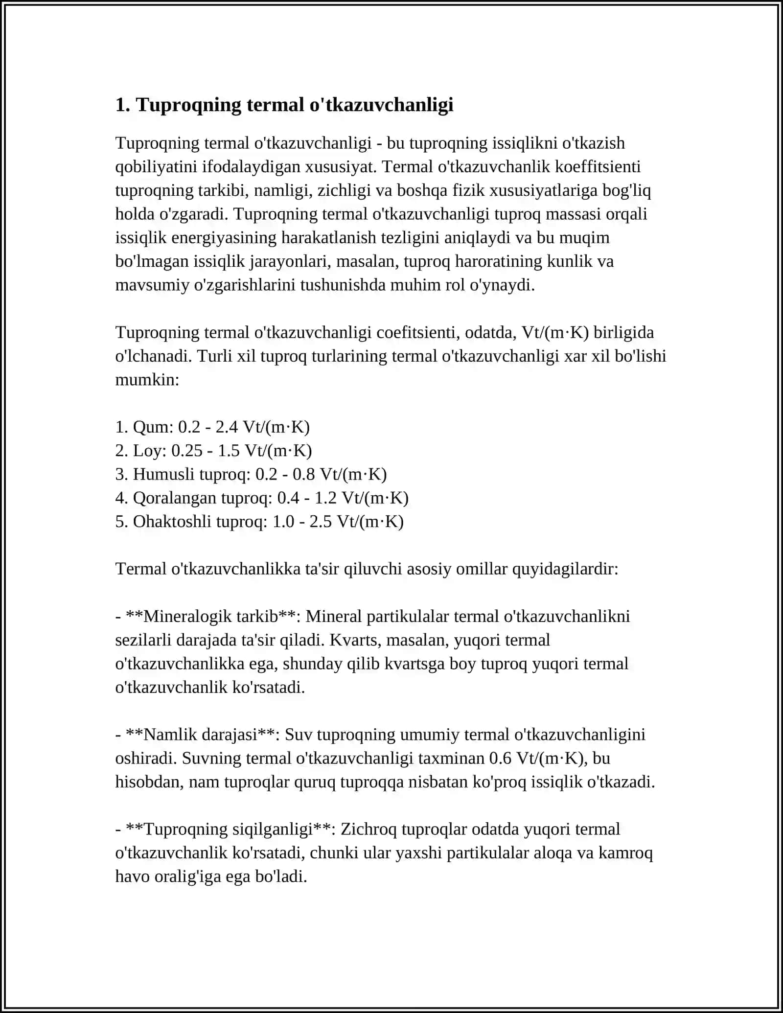Tuproqning termal o'tkazuvchanligi 3