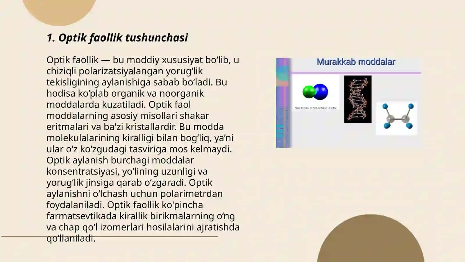 Optik aktiv modda lar. Polyarimetriya va saxarimetriya 3