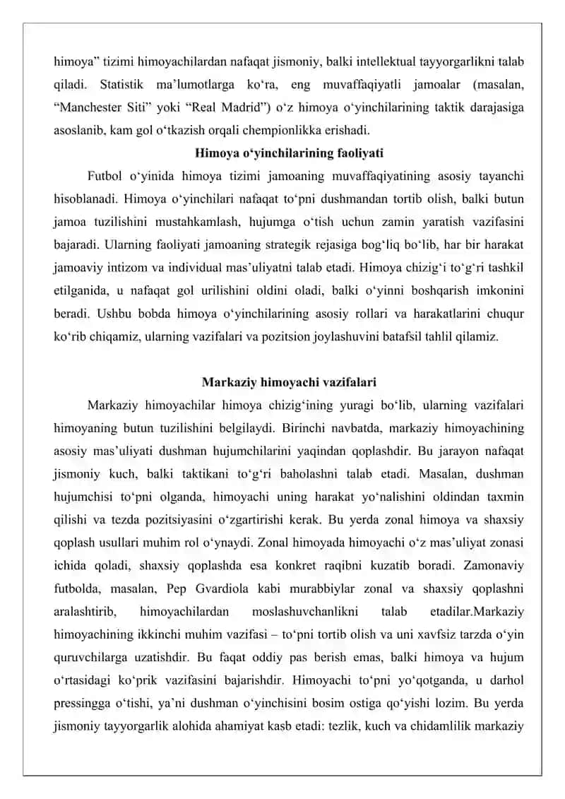 Himoya o‘yinchilari faoliyati va ularning taktik tayyorgarligi 3