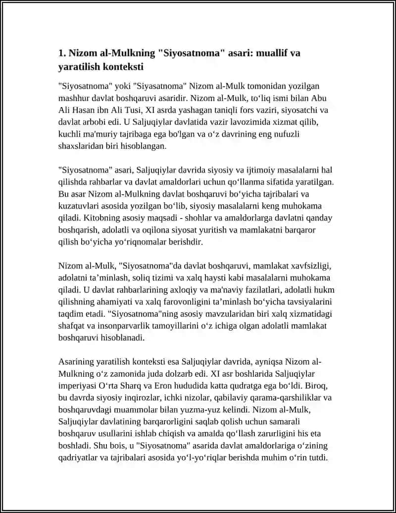 NIZOMULMULKNING"SIYOSATNOMA"ASARI 3