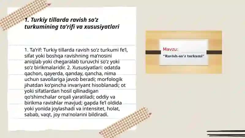 Turkiy tilda ravish soʻz turkumi 3