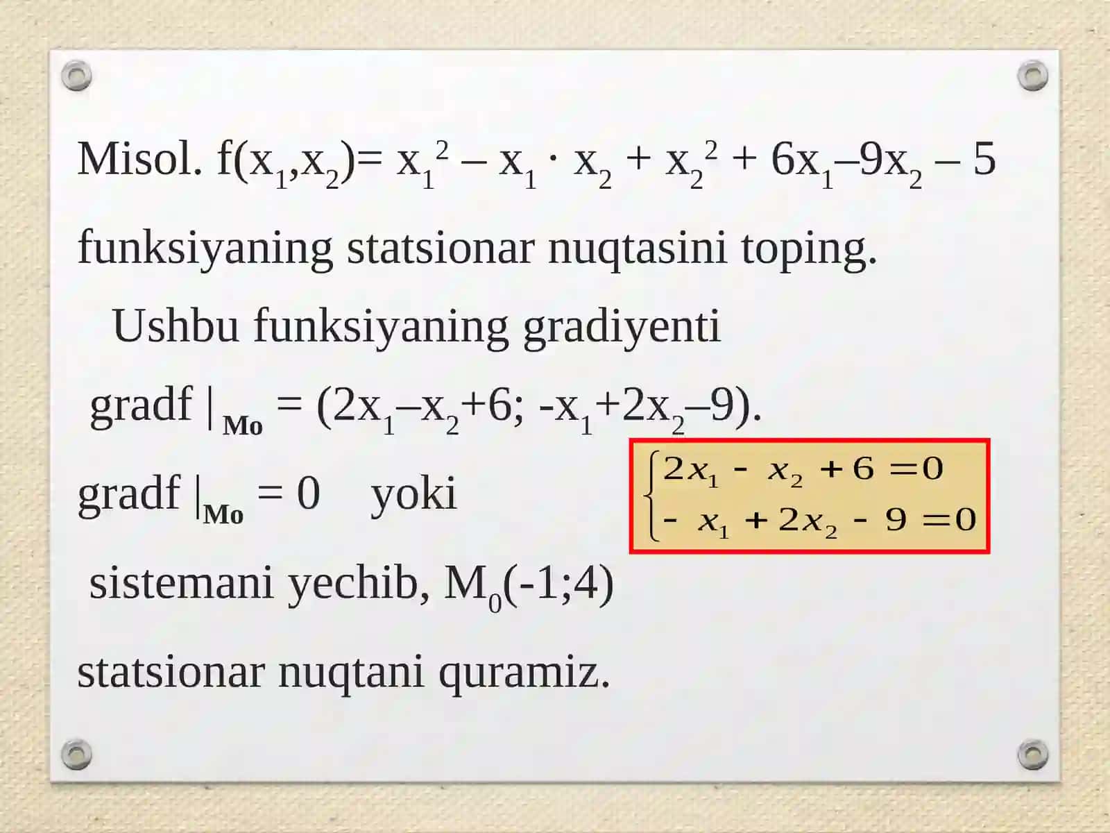 Kо‘p о‘zgaruvchili funksiya ekstremumi 3
