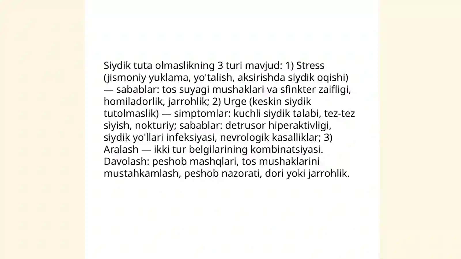 Siydik tuta olmaslikning turlari 3