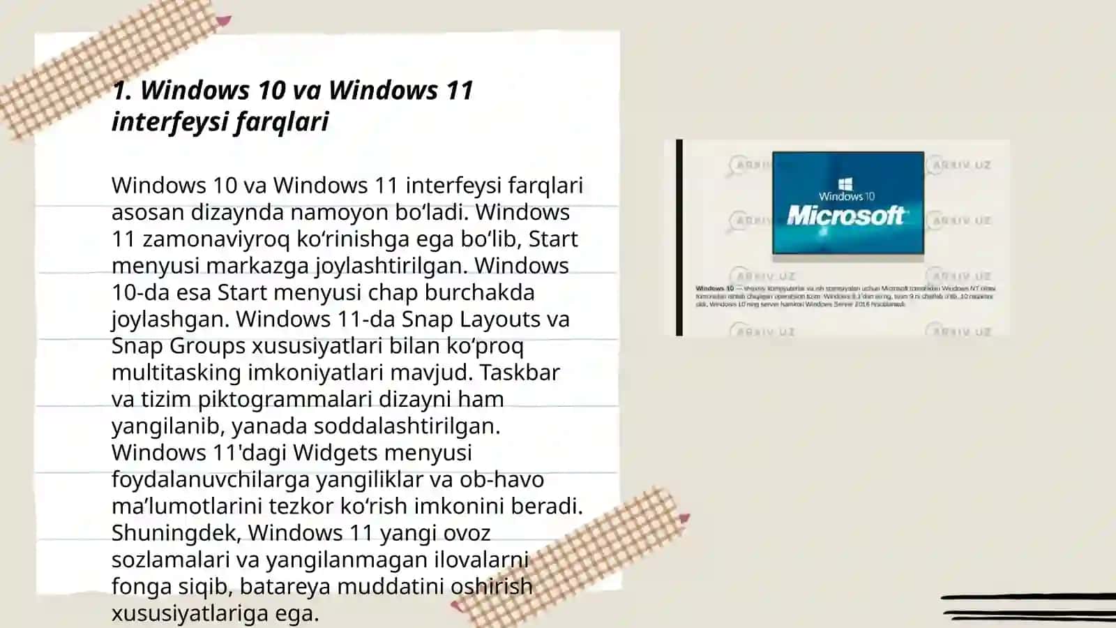 Windows 10, 11 operatsion tizimlari va ulardagi yangi imkoniyatlari va qulayliklari 3