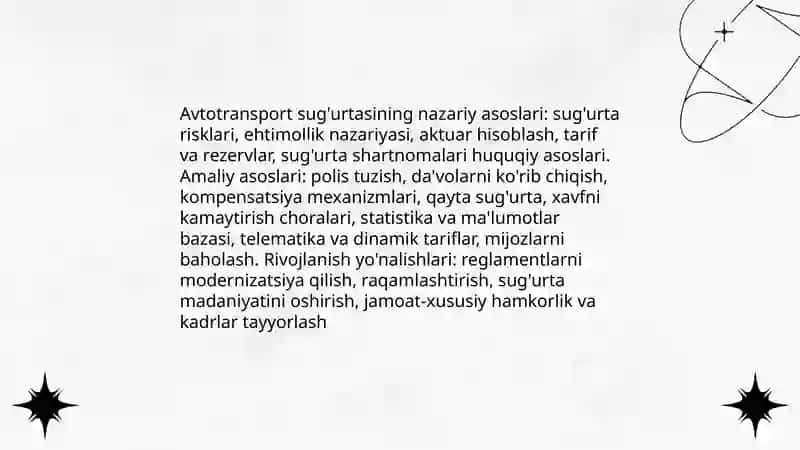 Avtotransport sug'urtasining o'ziga xos xususiyatlari 3