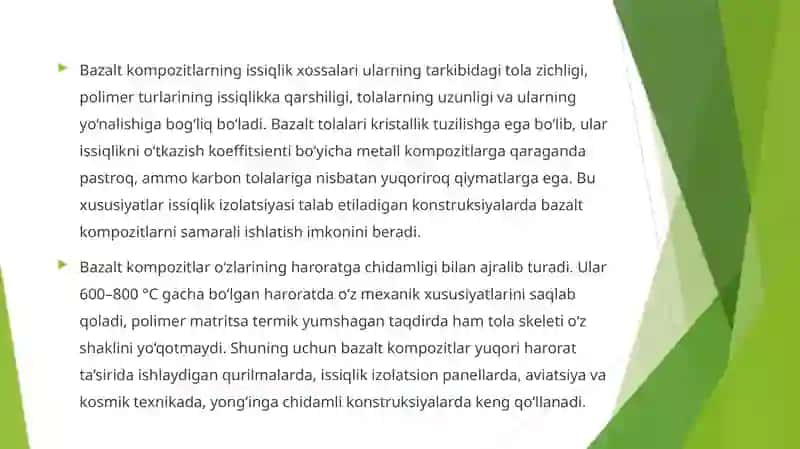 Bazalt kompozitlarning issiqlik xossalari va termik stabilizatsiya jarayoni 3