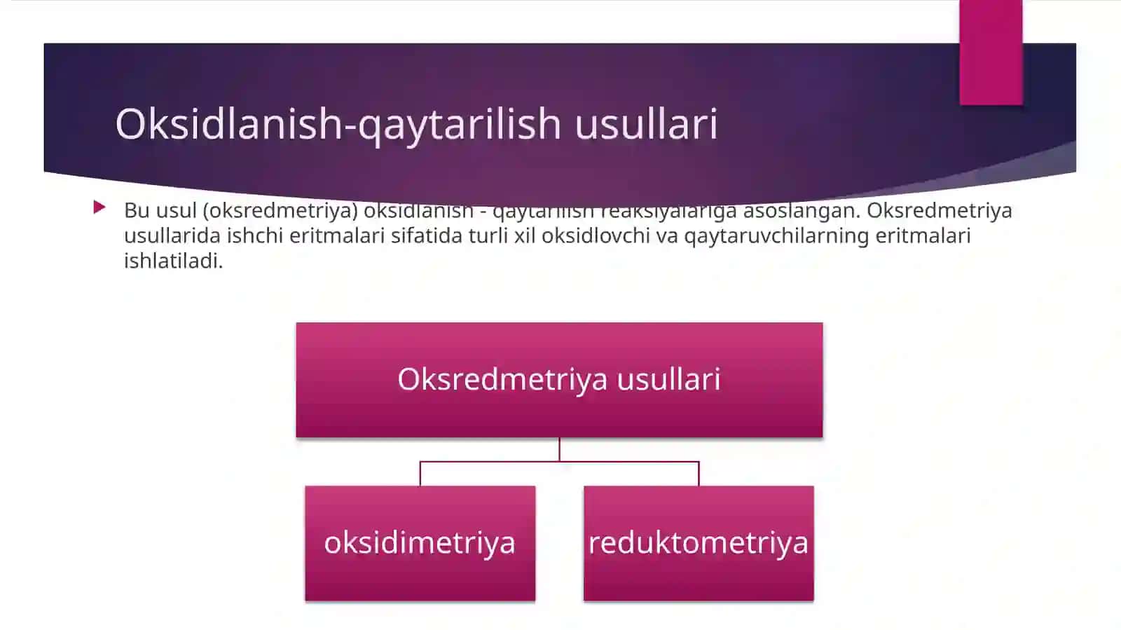 Oksidlanish-Qaytarilish reaksiyalari asosida titrlash usullari 3