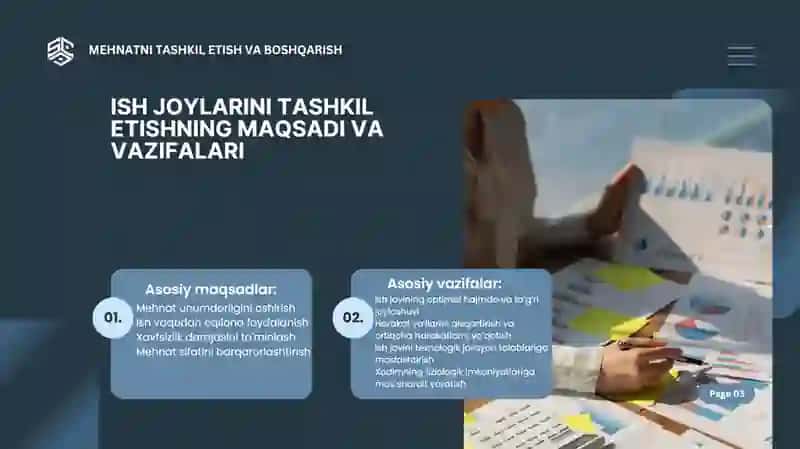 Ish joylarini tashkil etish, ixtitoslashtirish va rejalashtirish 3