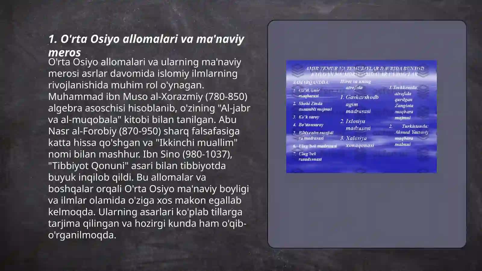 O'rta Osiyo allomalari va ma'naviy meros 3
