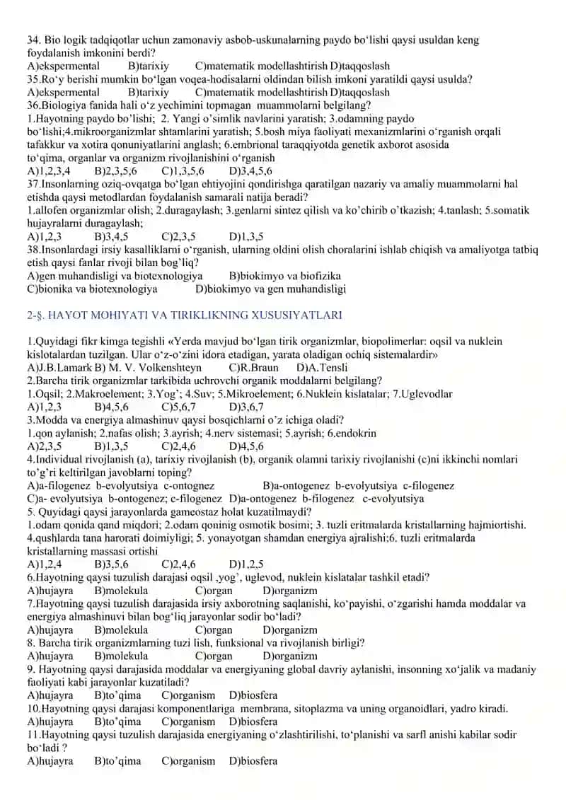10-sinf biologiadan mavzulashtirilgan test 3