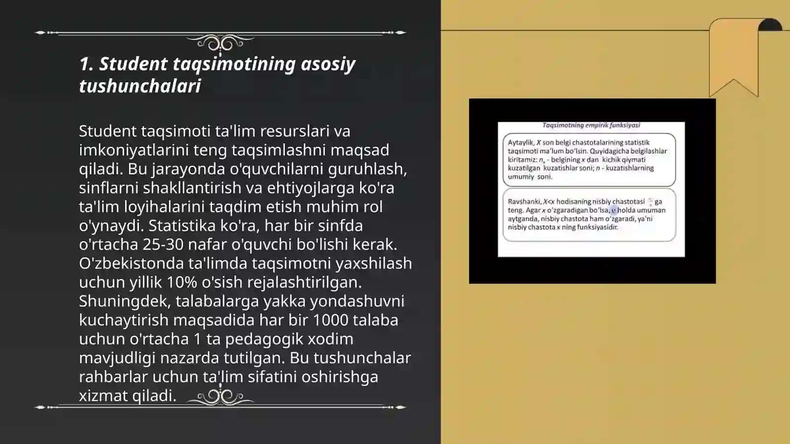 Student taqsimot va Fisher taqsimoti 3
