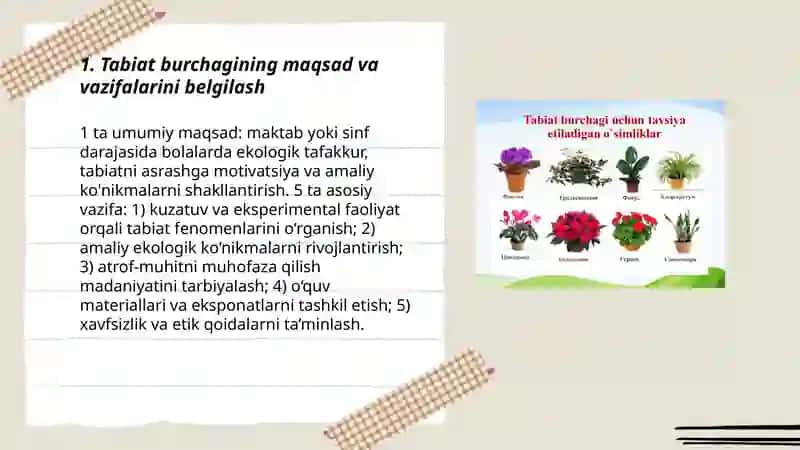 Tabiat burchagini tashkil etish metodikasi 3