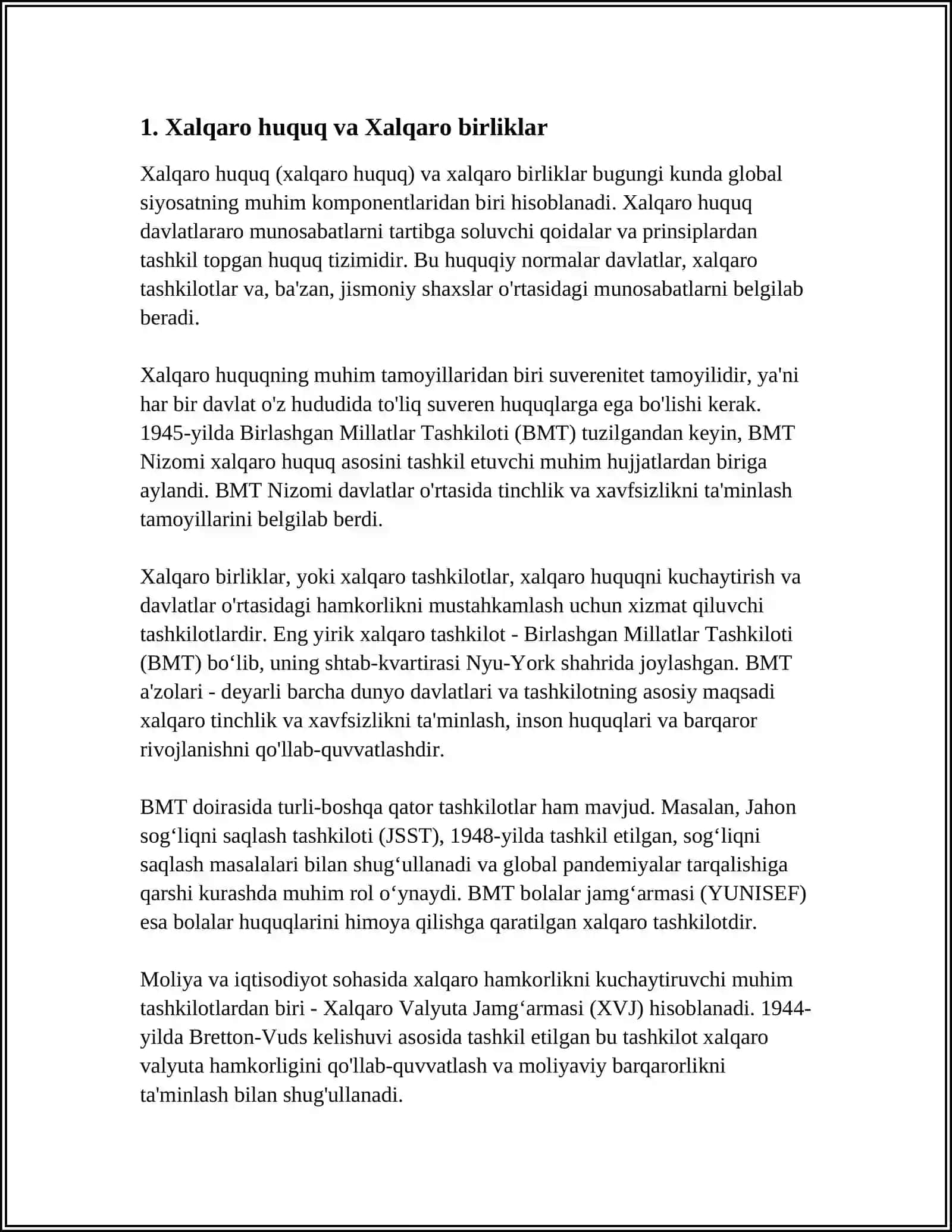 XALQARO BIRLIKLAR SI 3