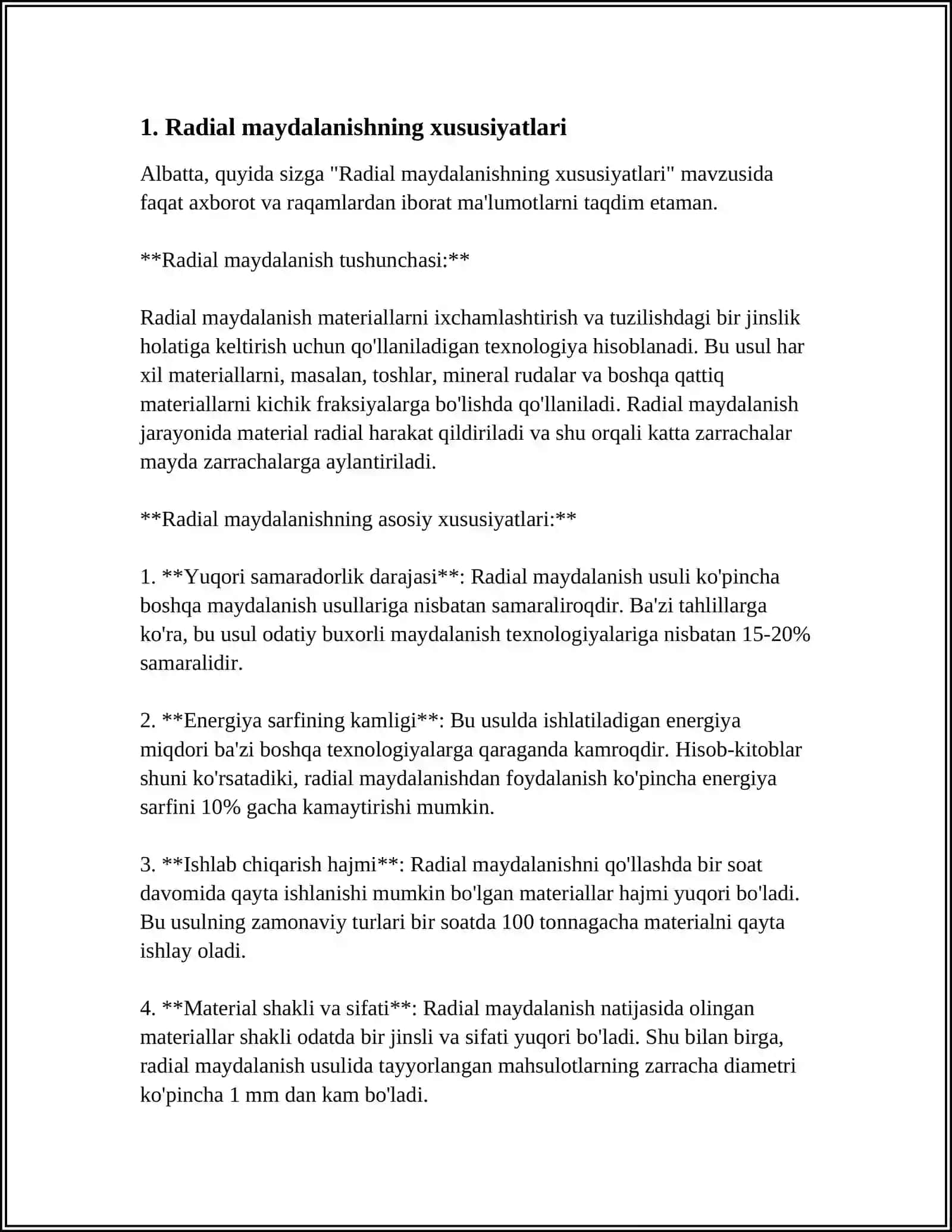 Radial maydalanishning xususiyatlari 3