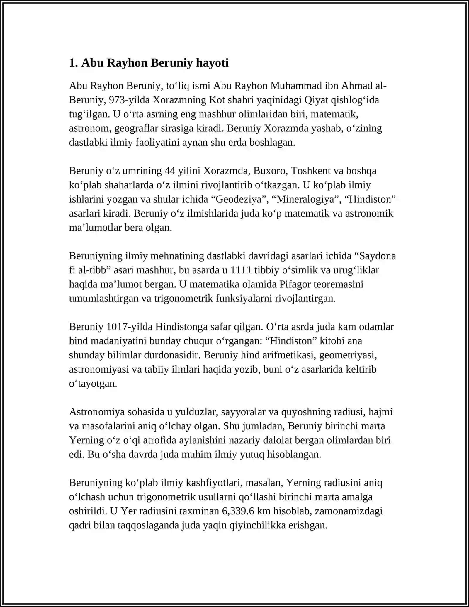 MUSTAQIL ISH Mavzu: ABU RAYHON BERUNIY 3