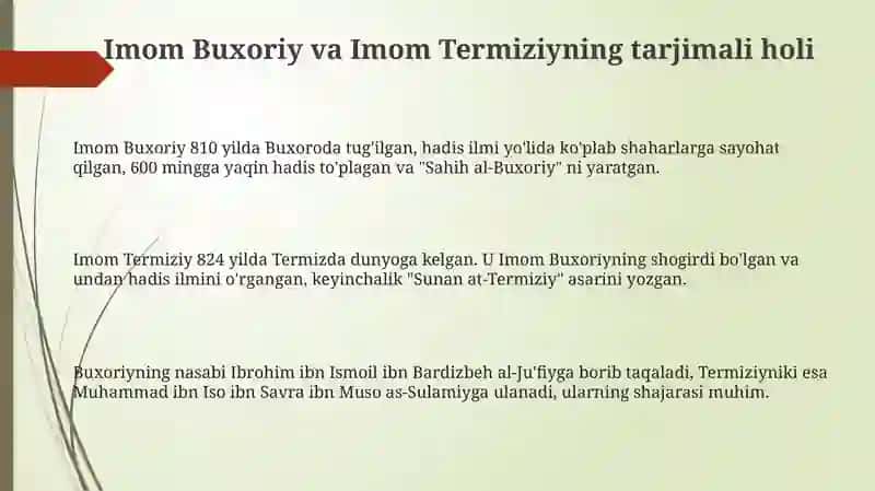 Imom Buxoriy va Imom Termiziyning Hayoti va Asarlari 3