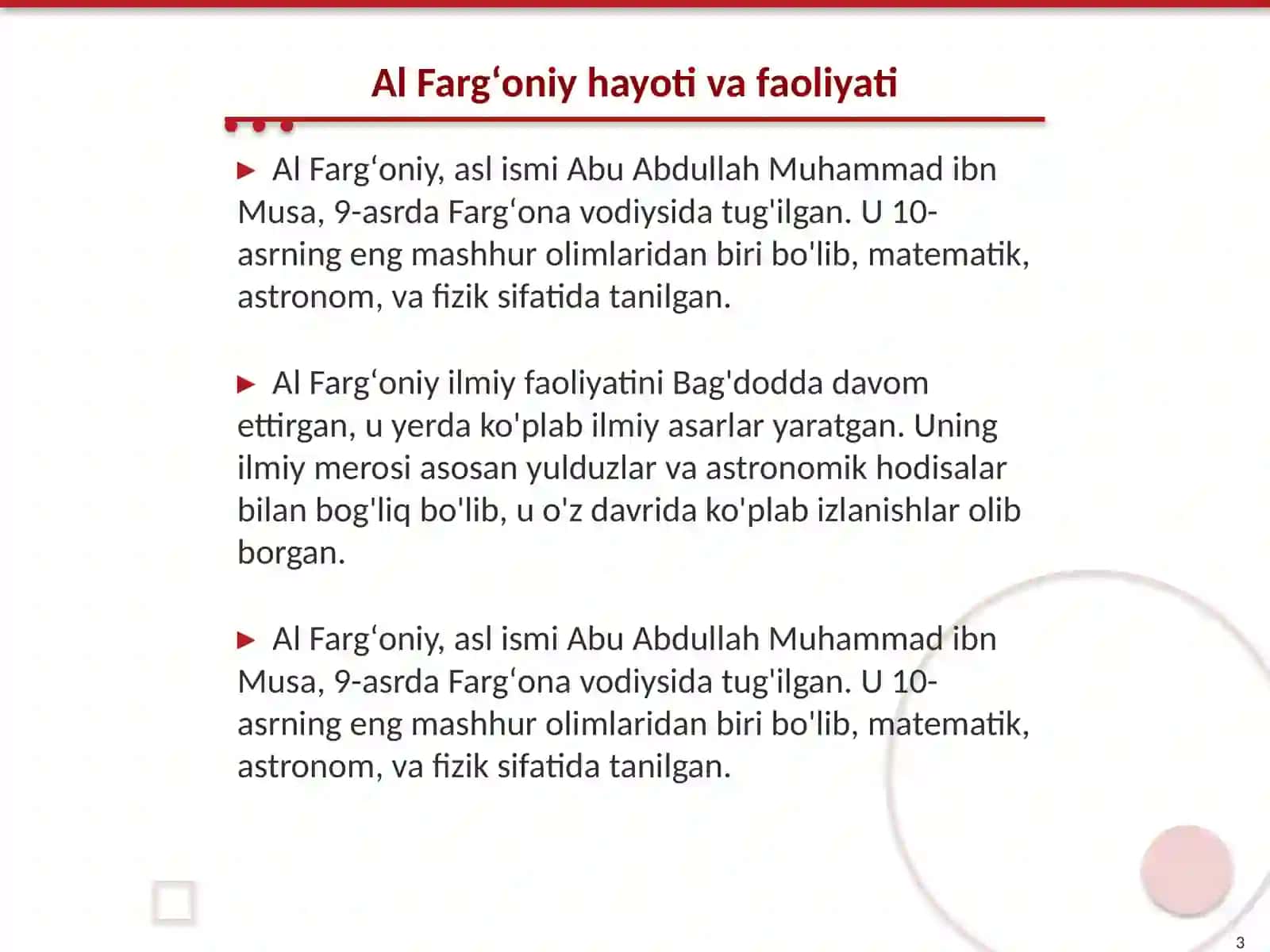 Al Fargʻoniy 3