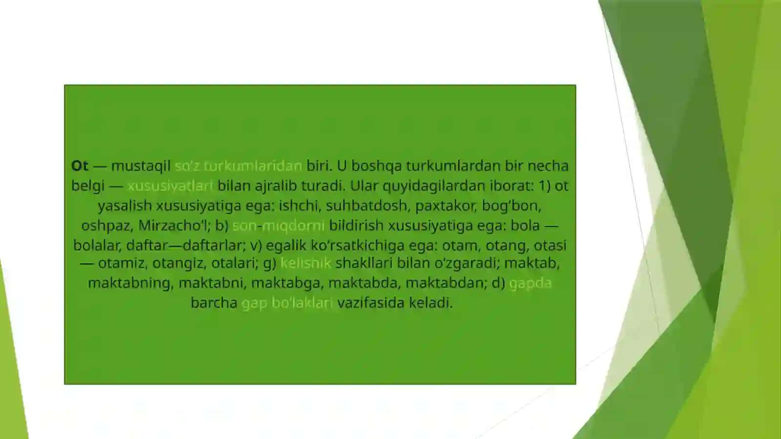 Ot so’z turkumiga oid misollar ustida ishlash 3