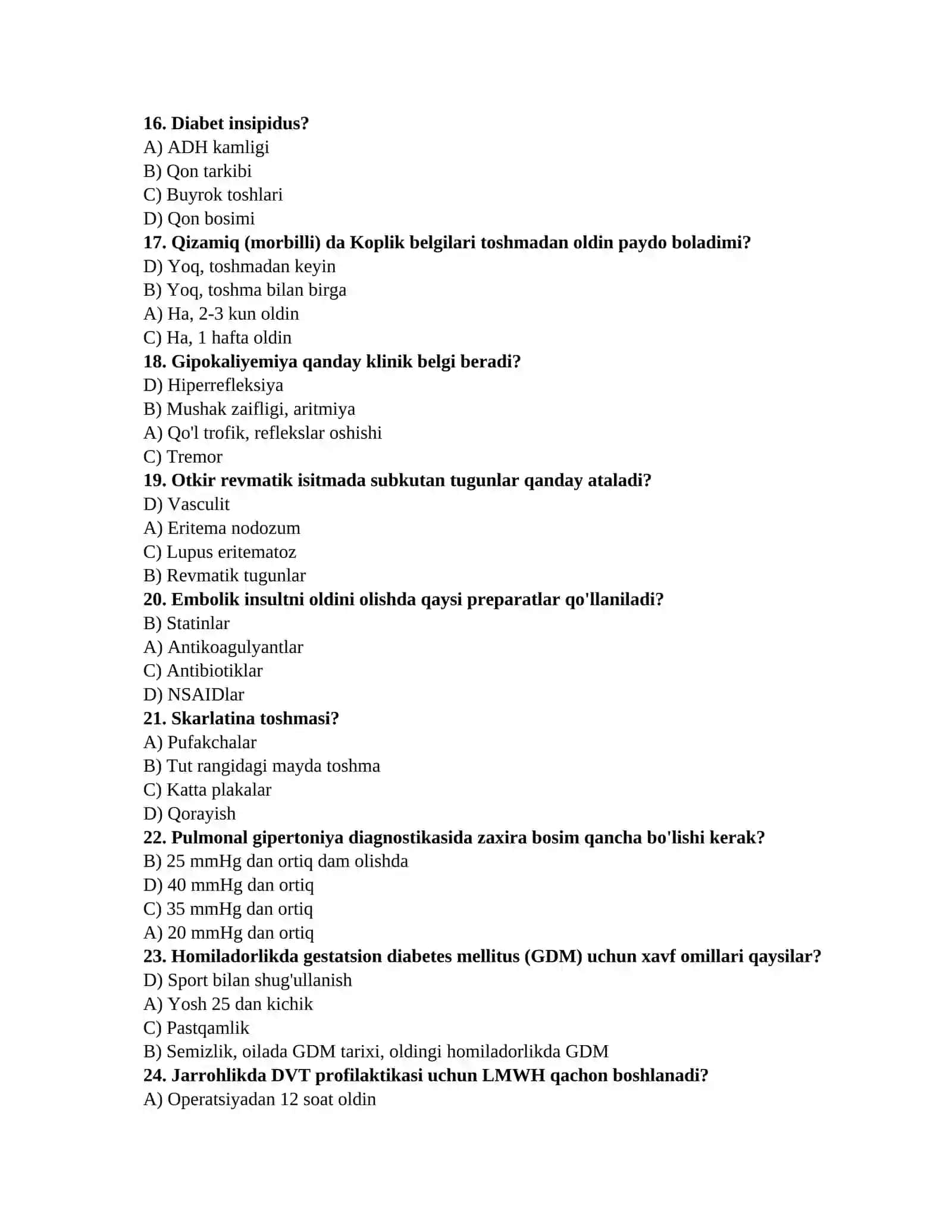 Tibbiyot testlari Word 3