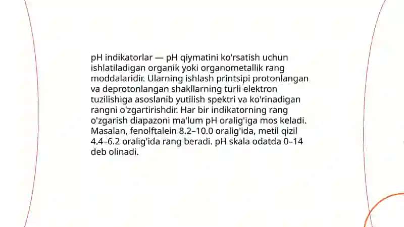 pH indikatorlar: kislotalilikni aniqlash boʻyicha tajriba loyihasi 3