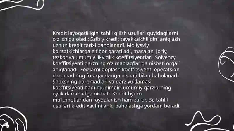 Kredit layoqatliligini tahlil qilish usullari 3