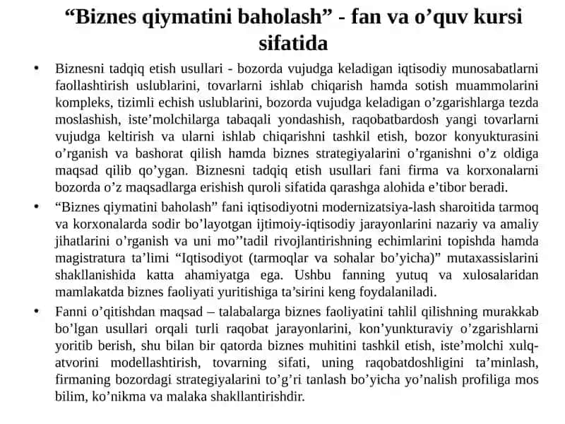 Biznes Qiymatini Baholash 3