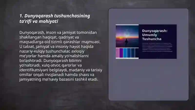 Dunyoqarash tushunchasini tavfsiflang 3