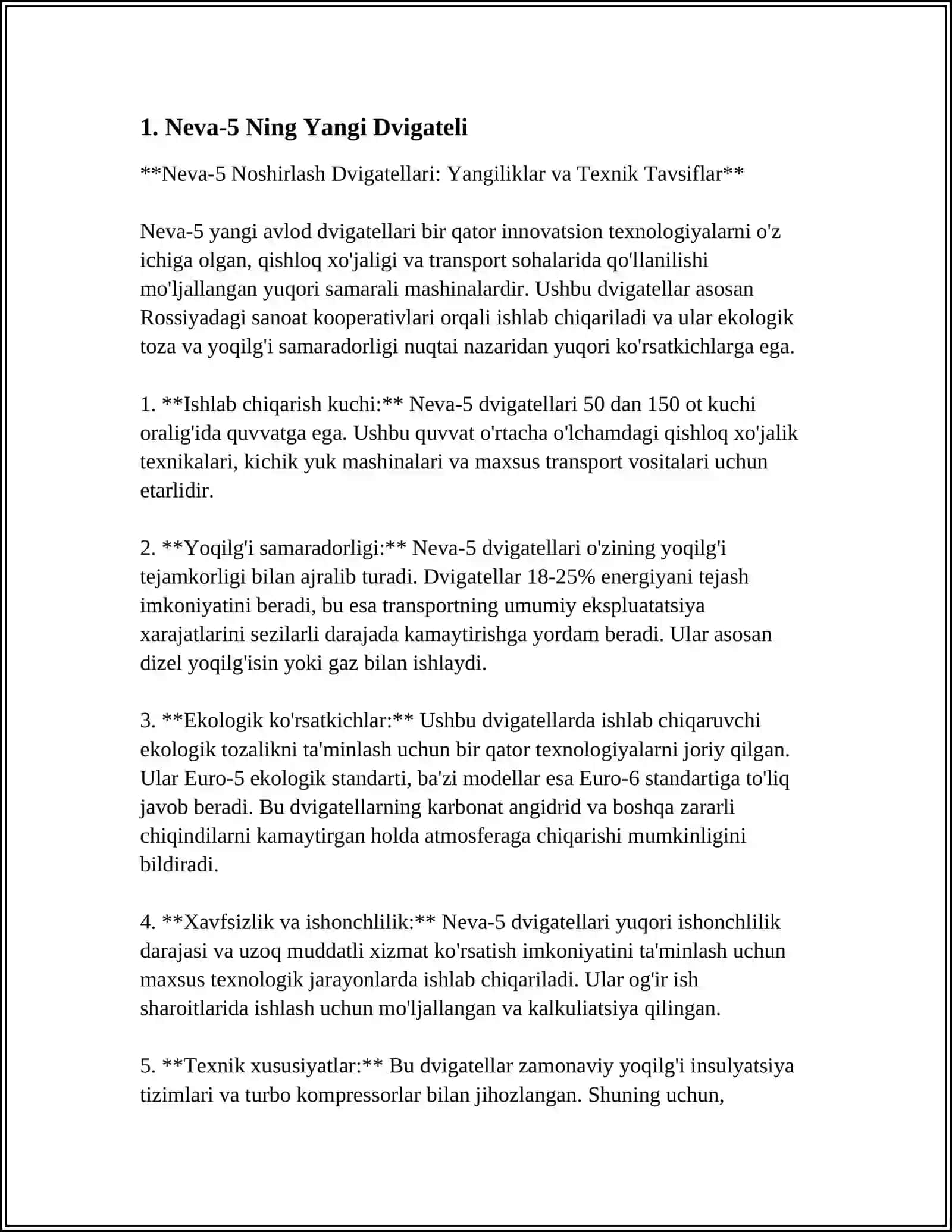 NEVA-5 NING TEXNIK XUSUSIYATLARI 3