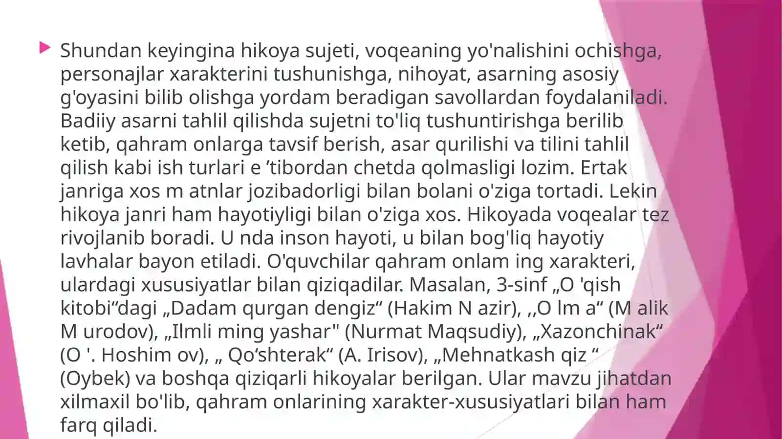 HIKOYA JANRIDAGI ASARNI O‘QITISH MЕTODIKASI 3