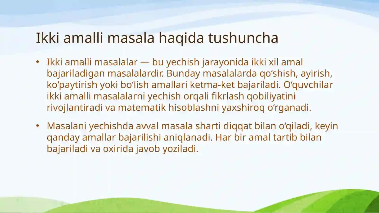 Ikki amalli masalalar.Matematikasi 3