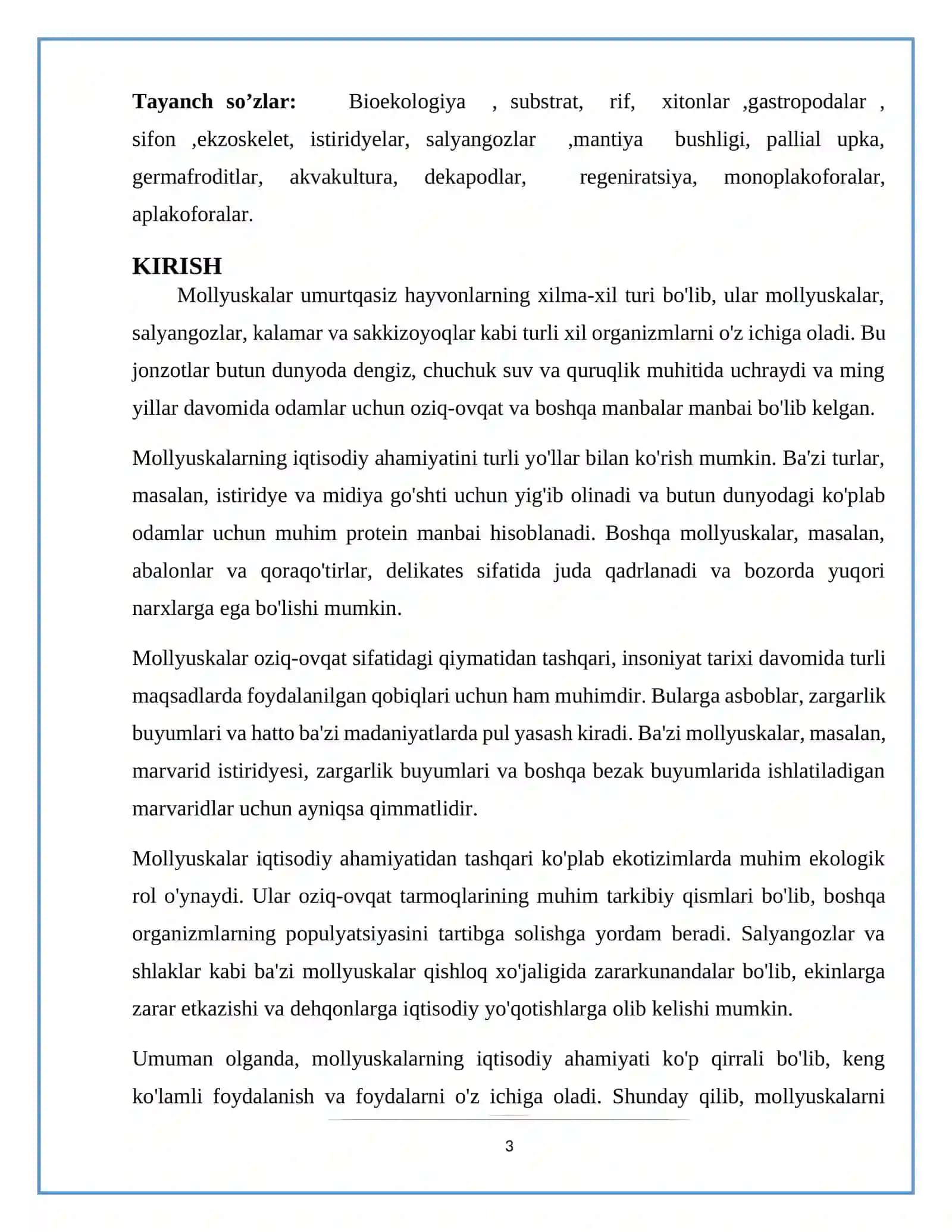 Ovlanadigan mollyuskalar,asosiy turlarining iqtisodiy ahamiyati 3