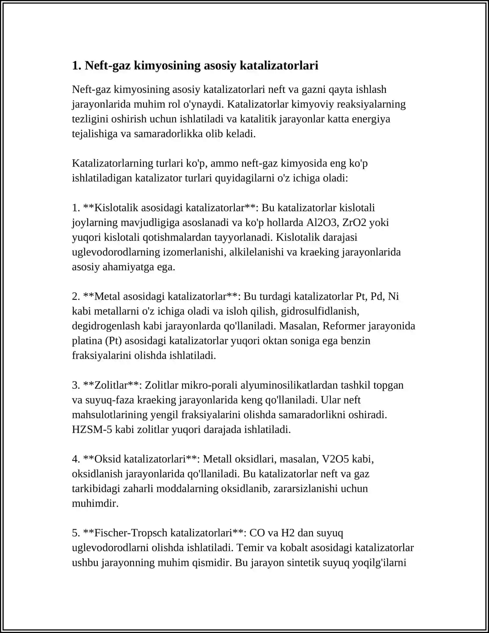 NEFT-GAZ KIMYOSI SINTEZIDA QOʻLLANILADIGAN KATALIZATORLAR 3