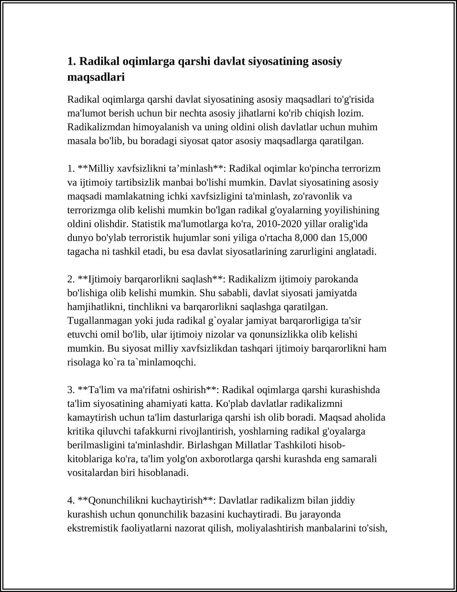 OʻZBEKISTONNING DAVLAT SIYOSATIDA RADIKAL OQIMLARGA QARSHI KURASHISHNING YOʻNALISHLARI 3
