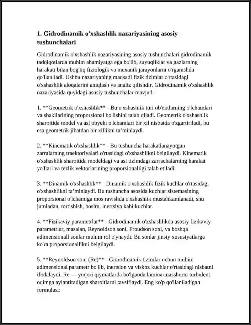 Gidrodinamik o'xshashlik nazariyasi 3